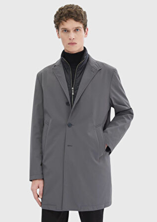 Koyu Gri Regular Fit Kruvaze Yaka Casual Dokuma Pardesü