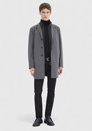 Koyu Gri Regular Fit Kruvaze Yaka Casual Dokuma Pardesü