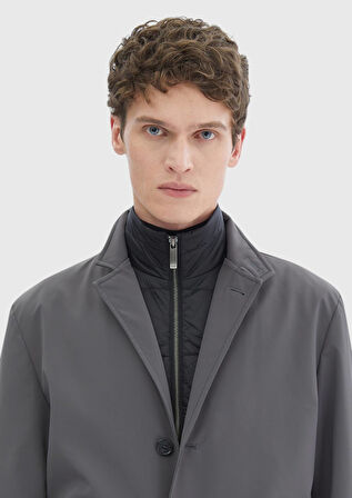 Koyu Gri Regular Fit Kruvaze Yaka Casual Dokuma Pardesü