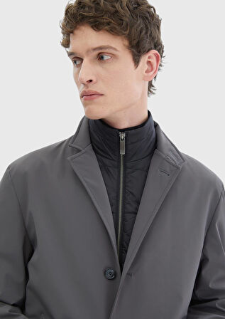 Koyu Gri Regular Fit Kruvaze Yaka Casual Dokuma Pardesü