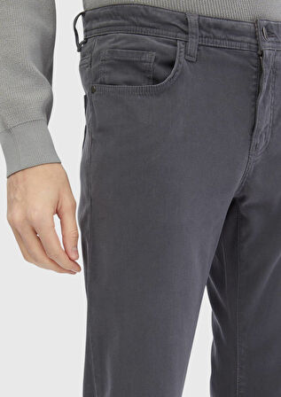 Koyu Gri Düz Dokuma Slim Fit Casual Pamuk Karışımlı Pantolon