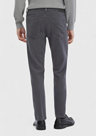Koyu Gri Düz Dokuma Slim Fit Casual Pamuk Karışımlı Pantolon