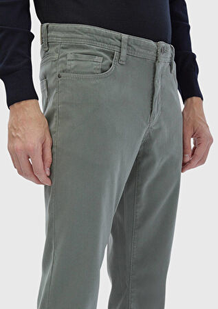 Yeşil Düz Dokuma Slim Fit Casual Pamuk Karışımlı Pantolon