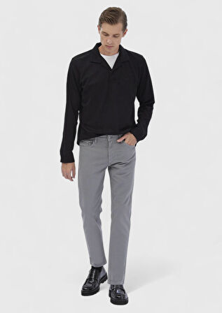 Gri Düz Dokuma Slim Fit Casual Pamuk Karışımlı Pantolon