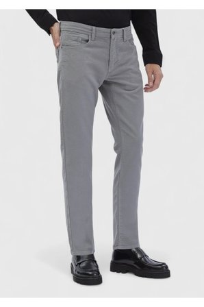 Gri Düz Dokuma Slim Fit Casual Pamuk Karışımlı Pantolon