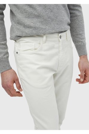Ekru Düz Dokuma Slim Fit Casual Pamuk Karışımlı Pantolon