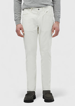Ekru Düz Dokuma Slim Fit Casual Pamuk Karışımlı Pantolon