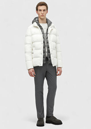 Ekru Regular Fit Kapüşonlu Casual Dokuma Mont