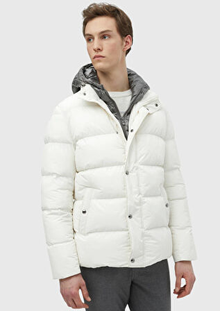 Ekru Regular Fit Kapüşonlu Casual Dokuma Mont