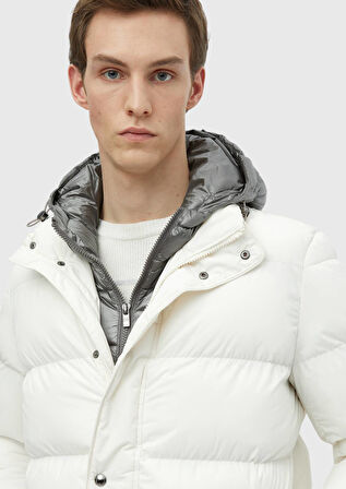 Ekru Regular Fit Kapüşonlu Casual Dokuma Mont