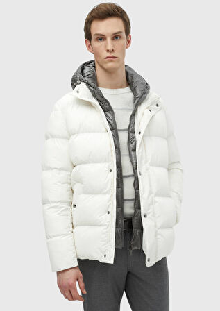 Ekru Regular Fit Kapüşonlu Casual Dokuma Mont