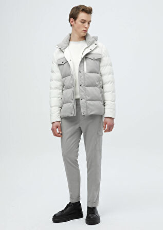 Beyaz Regular Fit Kapüşonlu Casual Dokuma Mont