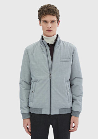 Gri Regular Fit Dik Yaka Casual Dokuma Mont