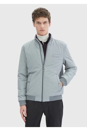 Gri Regular Fit Dik Yaka Casual Dokuma Mont