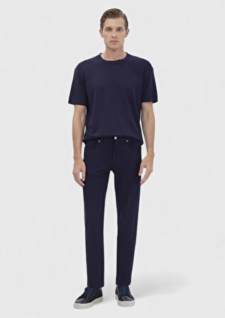Lacivert Düz Örme Slim Fit Casual Pantolon