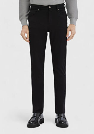 Siyah Düz Örme Slim Fit Casual Pantolon