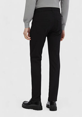 Siyah Düz Örme Slim Fit Casual Pantolon