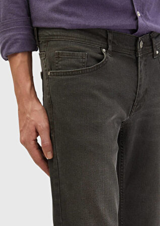 Kahverengi Düz Slim Fit Denim Pamuk Karışımlı Pantolon