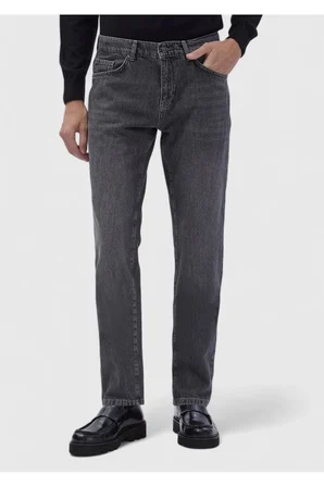 Koyu Gri Düz Regular Fit Denim %100 Pamuk Pantolon