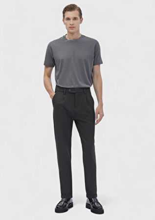 Koyu Gri Düz Örme Regular Fit Casual Pantolon