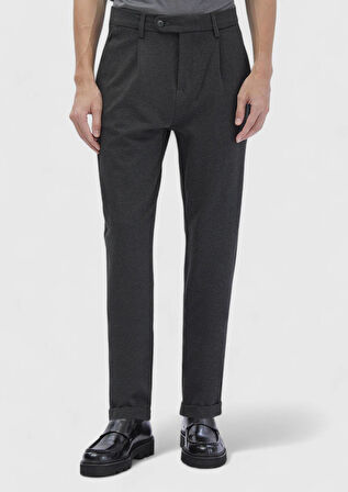 Koyu Gri Düz Örme Regular Fit Casual Pantolon