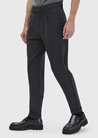 Koyu Gri Düz Örme Regular Fit Casual Pantolon