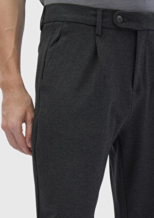Koyu Gri Düz Örme Regular Fit Casual Pantolon