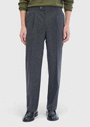 Antrasit Düz Dokuma Loose Fit Casual Pantolon