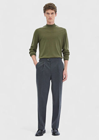Antrasit Düz Dokuma Loose Fit Casual Pantolon