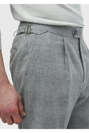 Açık Gri Desenli Dokuma Loose Fit Casual Yün Karışımlı Pantolon