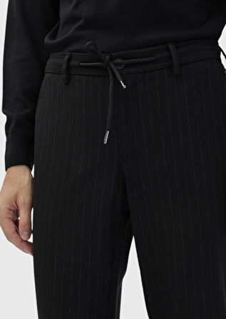 Siyah Çizgili Dokuma Jogging Fit Casual %100 Pamuk Pantolon