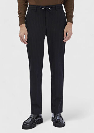 Lacivert Çizgili Dokuma Jogging Fit Casual %100 Pamuk Pantolon