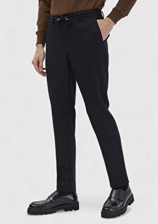 Lacivert Çizgili Dokuma Jogging Fit Casual %100 Pamuk Pantolon