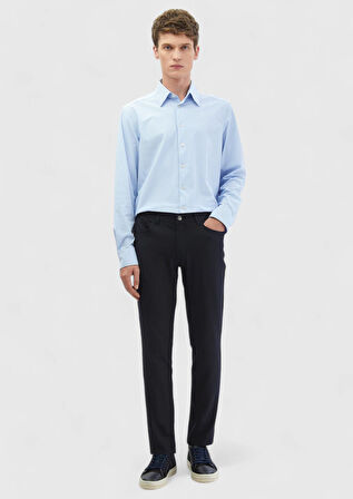 Lacivert Düz Dokuma Slim Fit Casual Pantolon