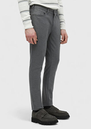 Gri Düz Dokuma Slim Fit Casual Pantolon