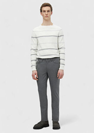 Gri Düz Dokuma Slim Fit Casual Pantolon