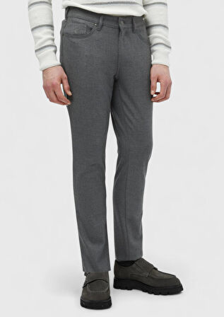 Gri Düz Dokuma Slim Fit Casual Pantolon