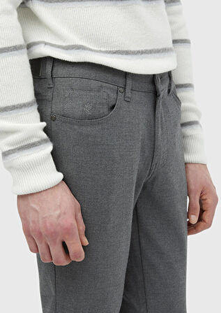 Gri Düz Dokuma Slim Fit Casual Pantolon