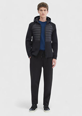 Siyah Regular Fit Kapüşonlu Denim Dokuma Mont