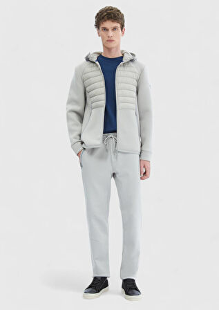 Gri Regular Fit Kapüşonlu Denim Dokuma Mont