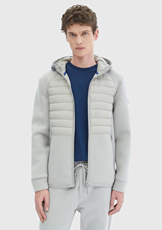 Gri Regular Fit Kapüşonlu Denim Dokuma Mont