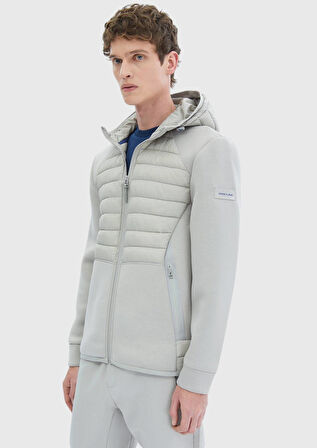 Gri Regular Fit Kapüşonlu Denim Dokuma Mont