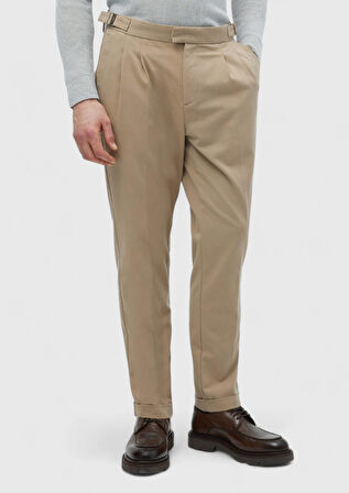 Deve Tüyü Düz Dokuma Carrot Fit Casual Pamuk Karışımlı Pantolon