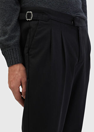 Siyah Düz Dokuma Carrot Fit Casual Pamuk Karışımlı Pantolon