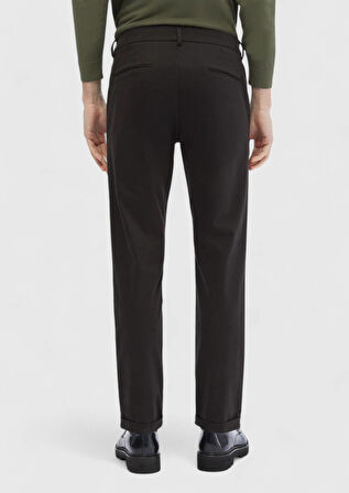 Siyah Düz Dokuma Regular Fit Casual Pamuk Karışımlı Pantolon