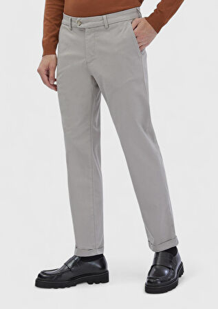Bej Düz Dokuma Regular Fit Casual Pamuk Karışımlı Pantolon