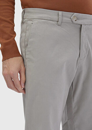 Bej Düz Dokuma Regular Fit Casual Pamuk Karışımlı Pantolon