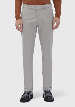 Bej Düz Dokuma Regular Fit Casual Pamuk Karışımlı Pantolon