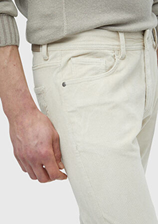 Bej Fitilli Dokuma Slim Fit Kadife Casual Pamuk Karışımlı Pantolon