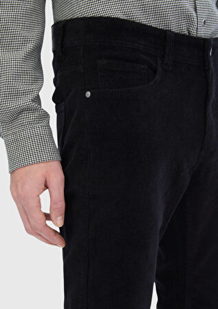 Siyah Fitilli Dokuma Slim Fit Kadife Casual Pamuk Karışımlı Pantolon